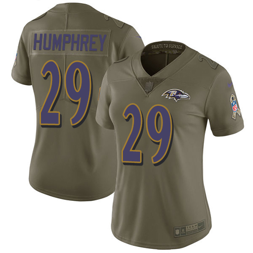 Nike Ravens #29 Marlon Humphrey Olive Women's Stitched NFL Limited Salute to Service Jersey